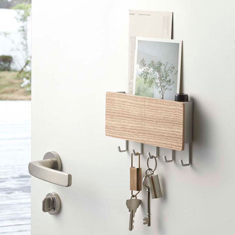 Wall Mounted Wood Colored Rack with Hooks